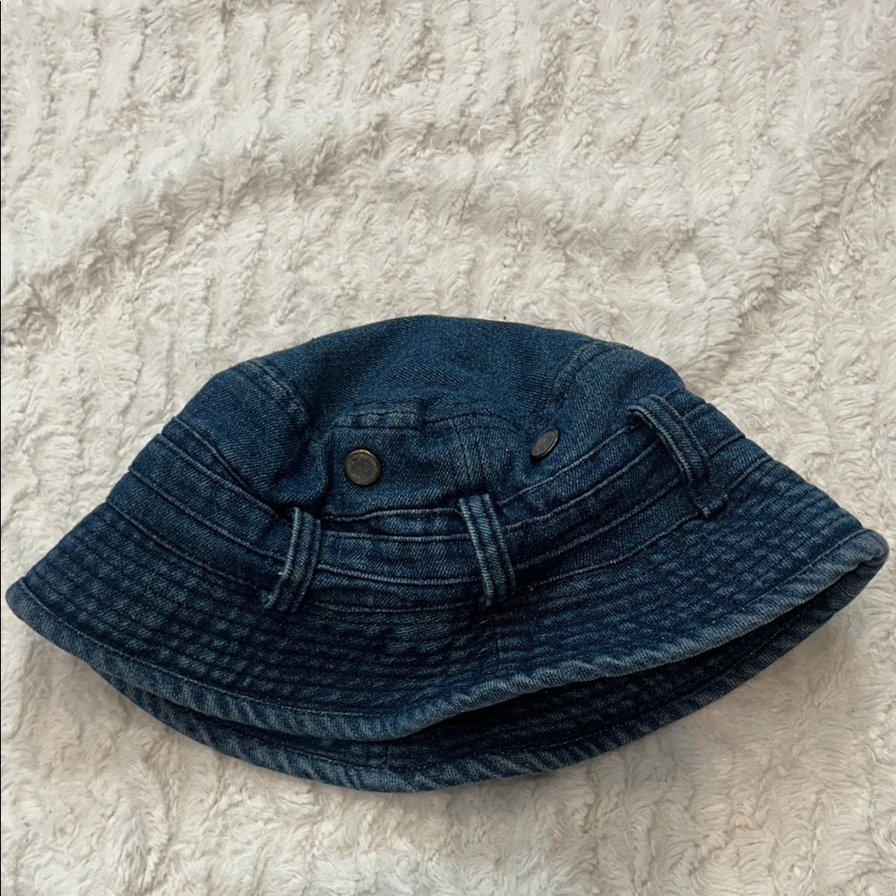 Vintage 90s Blue Denim Cotton belt buckle Bucket Hat size small medium adult - Picture 3 of 7
